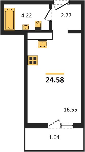 1-комнатная, 24,58 м² — планировка
