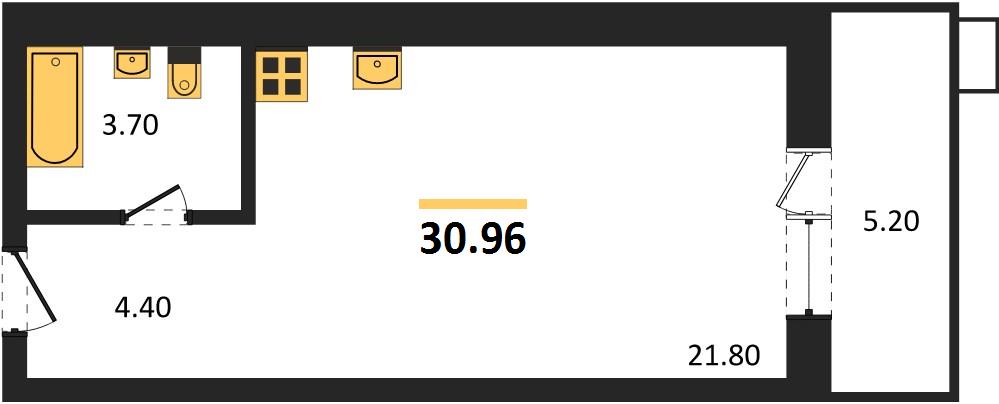 Студия, 30,96 м² — планировка