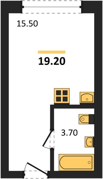 1-комнатная, 19,2 м² — планировка