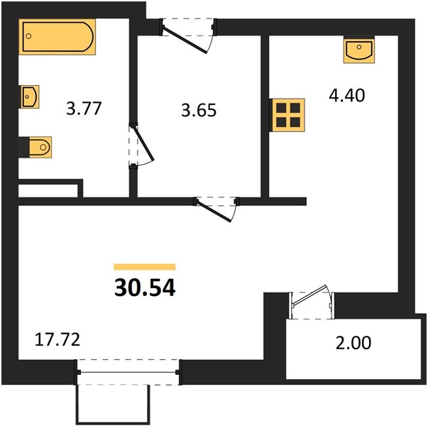 Студия, 30,54 м² — планировка