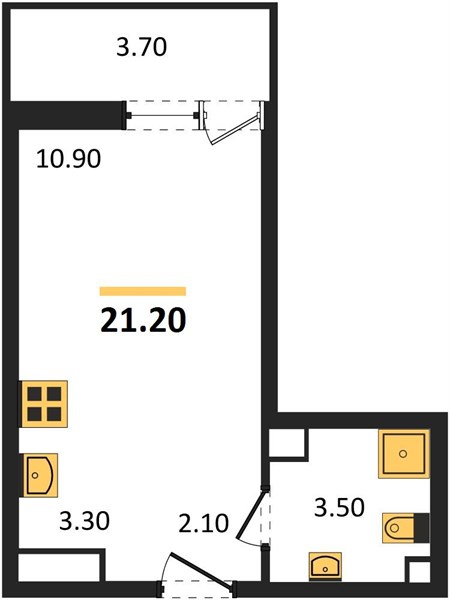Студия, 21,2 м² — планировка