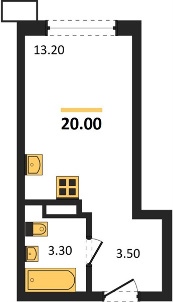 Студия, 20 м² — планировка