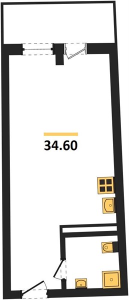 1-комнатная, 34,6 м² — планировка