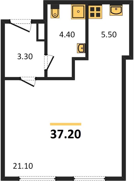 1-комнатная, 37,2 м² — планировка