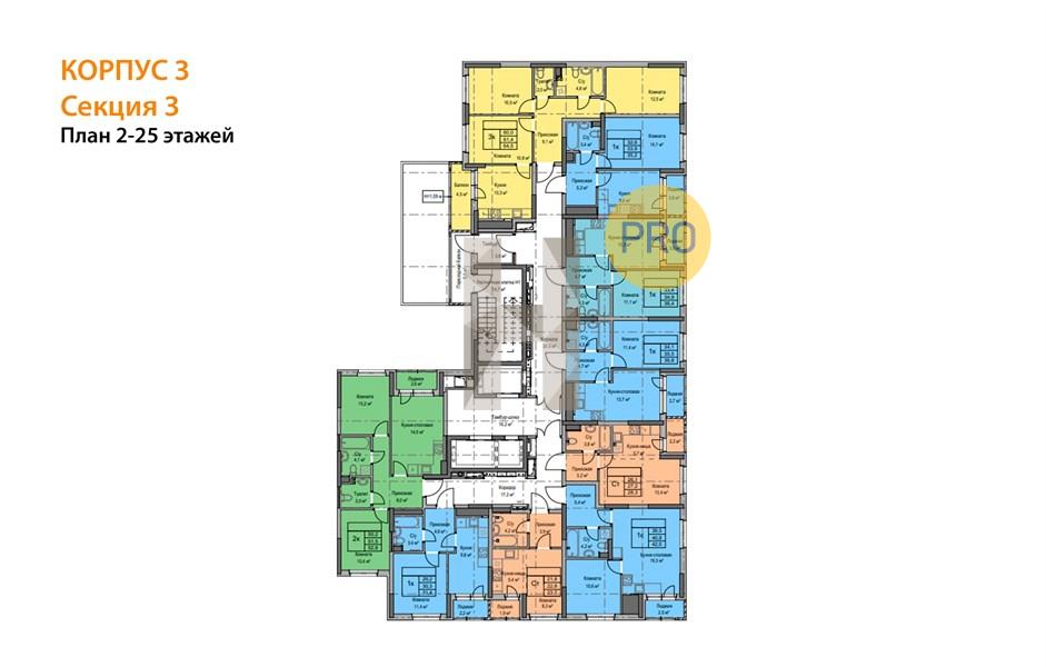 Планировка этажей 2, 4, 6, 13, 18, 21-22
