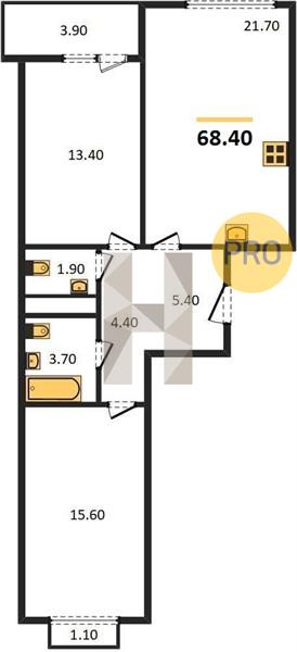 2-комнатная 68.4 м2 в ЖК Монблан корпус null этаж 4