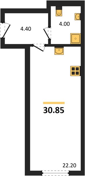 1-комнатная, 30,85 м² — планировка