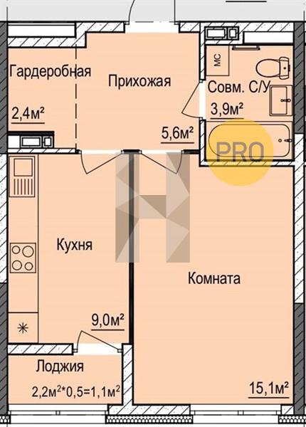 1-комнатная 37.1 м2 в ЖК ЖК «Покровский» корпус null этаж 3