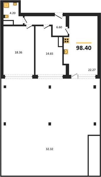 2-комнатная, 98,4 м² — планировка