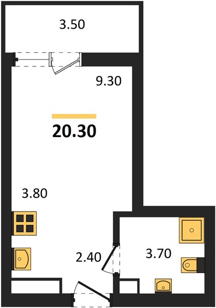 Студия, 20,3 м² — планировка