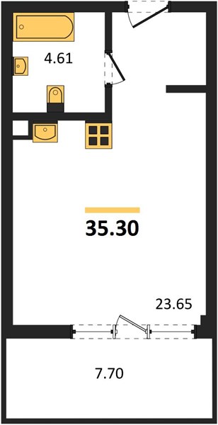 1-комнатная, 35,3 м² — планировка