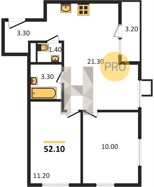 2-комнатная 52.1 м2 в ЖК Березовая роща корпус null этаж 2