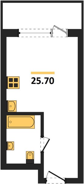 1-комнатная, 25,7 м² — планировка