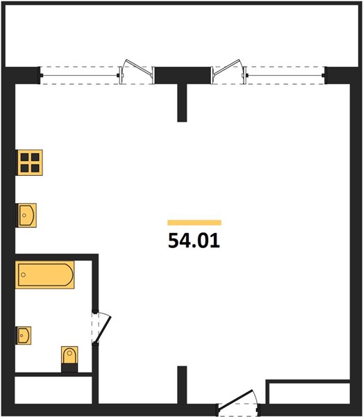 1-комнатная, 54,01 м² — планировка