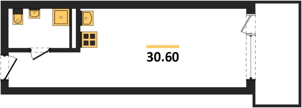 1-комнатная, 30,6 м² — планировка
