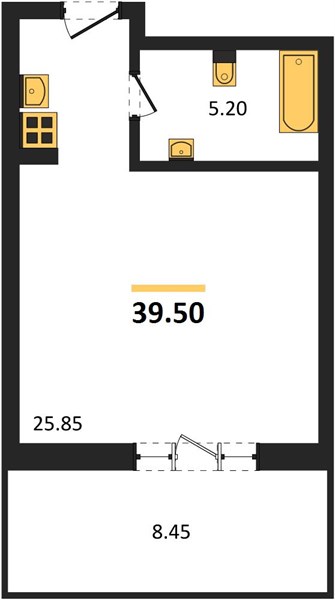 1-комнатная, 39,5 м² — планировка