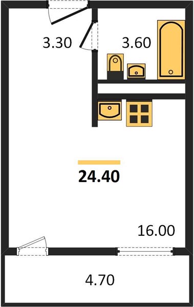 1-комнатная, 24,4 м² — планировка