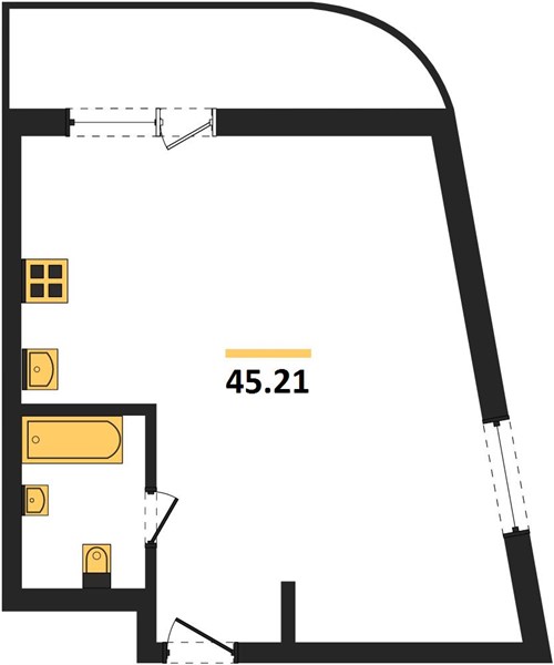 1-комнатная, 45,21 м² — планировка