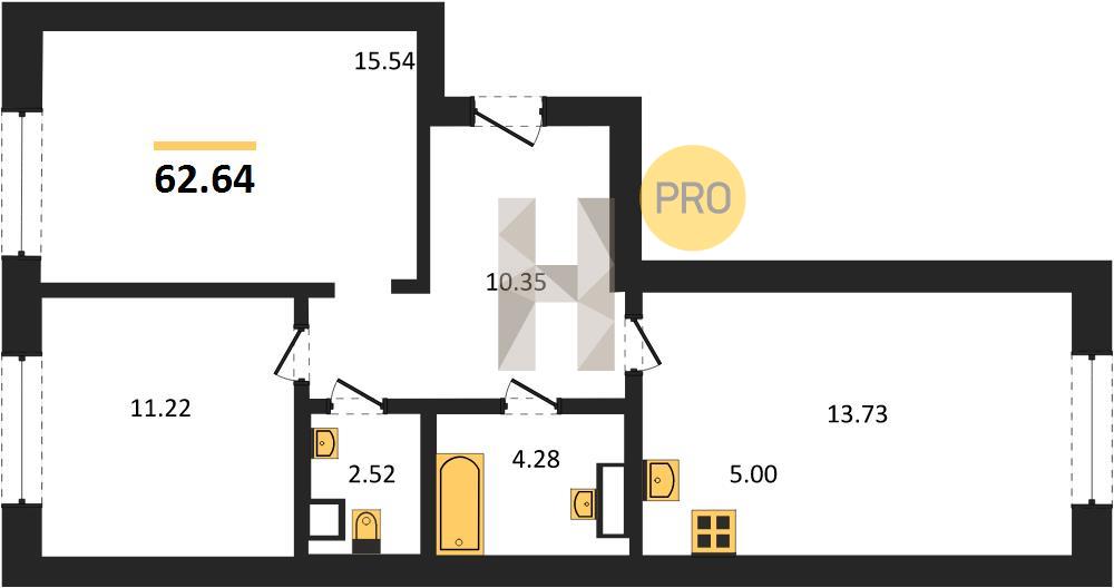 2-комнатная 62.6 м2 в ЖК Клубный поселок «Привилегия» корпус null этаж 4