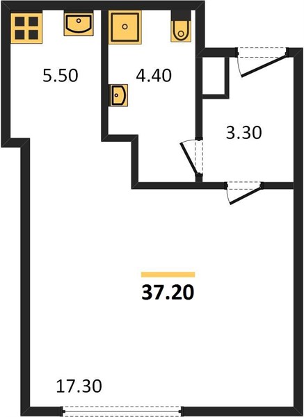 1-комнатная, 37,2 м² — планировка