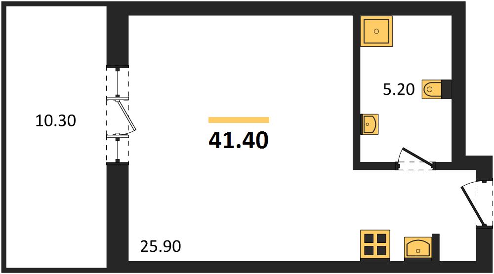 1-комнатная, 41,4 м² — планировка