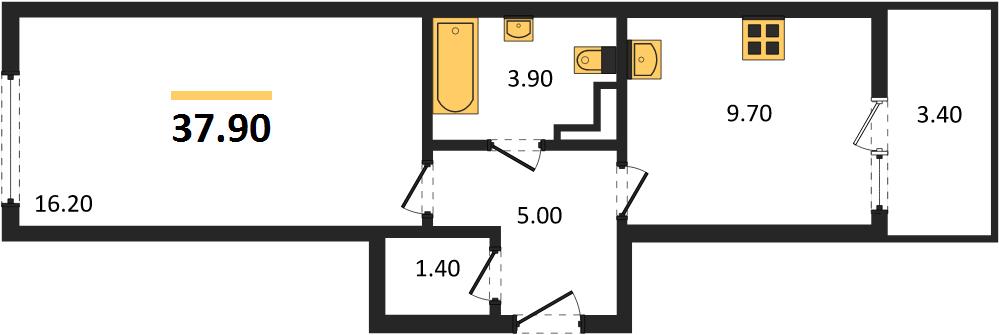 1-комнатная, 37,9 м² — планировка