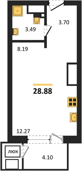 1-комнатная, 28,88 м² — планировка