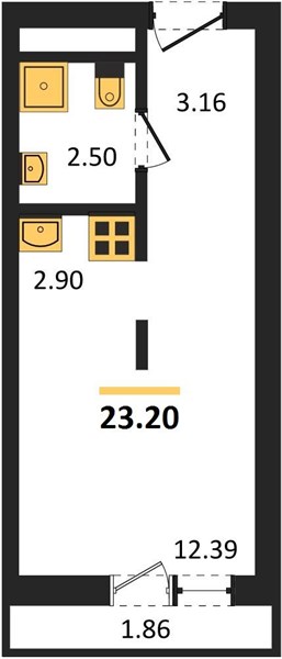 1-комнатная, 23,2 м² — планировка