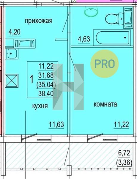 1-комнатная 35 м2 в ЖК Краснопольский корпус null этаж 5