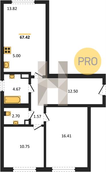 2-комнатная 67.4 м2 в ЖК Клубный поселок «Привилегия» корпус null этаж 1