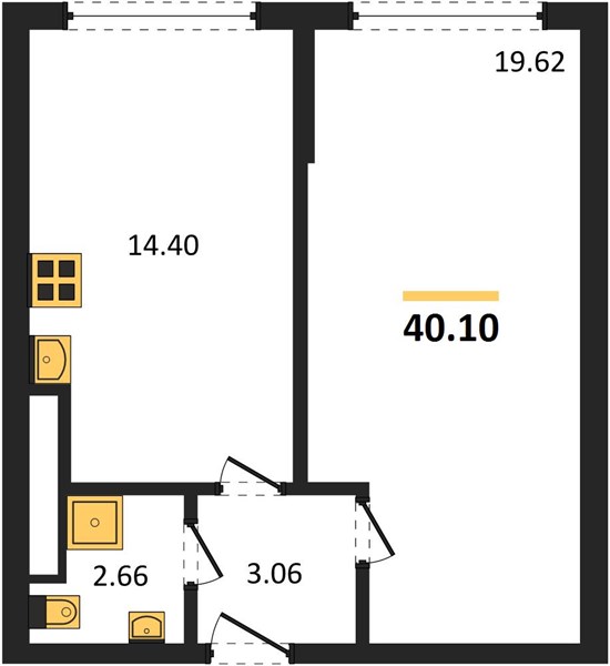 1-комнатная, 40,1 м² — планировка