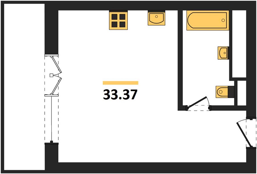 1-комнатная, 33,37 м² — планировка