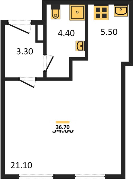 1-комнатная, 36,7 м² — планировка