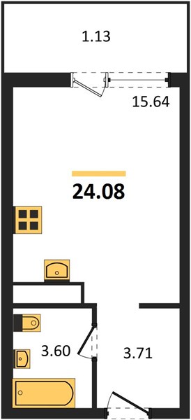 1-комнатная, 24,08 м² — планировка