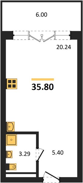 1-комнатная, 35,8 м² — планировка