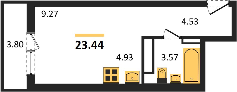 1-комнатная, 23,44 м² — планировка