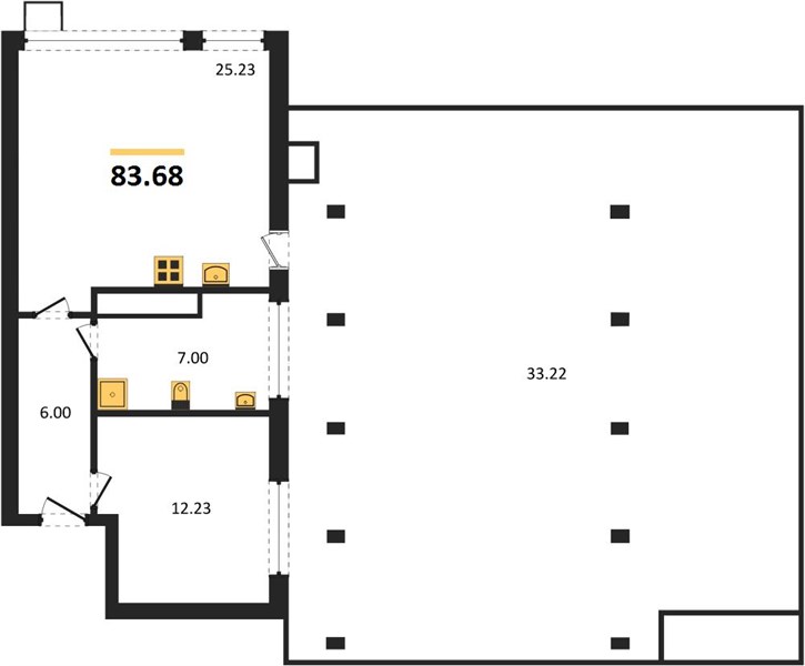 1-комнатная, 83,68 м² — планировка