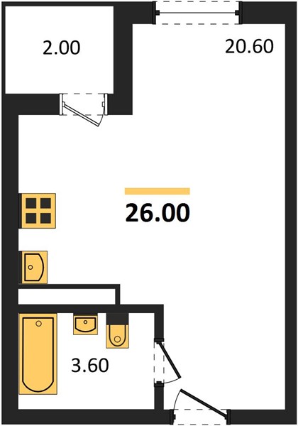 1-комнатная, 26 м² — планировка
