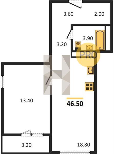 1-комнатная 46.5 м2 в ЖК Монблан корпус null этаж 8