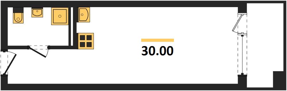 1-комнатная, 30 м² — планировка