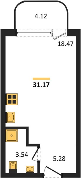 1-комнатная, 31,17 м² — планировка