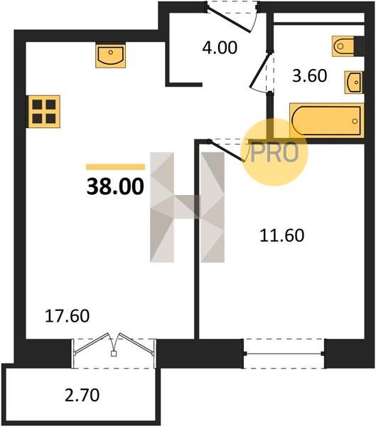 1-комнатная 38 м2 в ЖК ЖК «Скандинавия» корпус null этаж 14