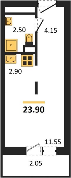 1-комнатная, 23,9 м² — планировка