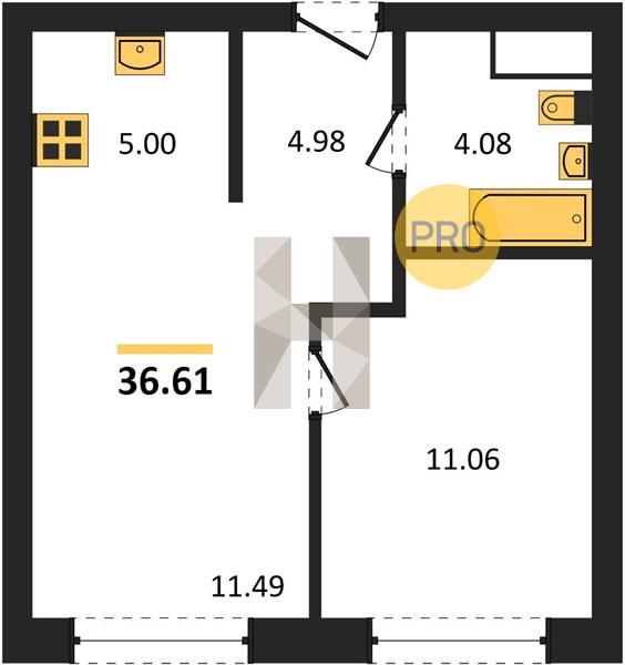 1-комнатная 36.6 м2 в ЖК Клубный поселок «Привилегия» корпус null этаж 6