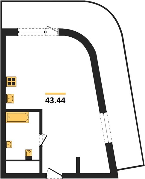 1-комнатная, 43,44 м² — планировка