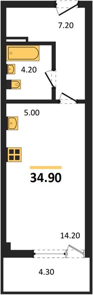 Студия, 34,9 м² — планировка