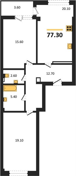 2-комнатная, 75,2 м² — планировка