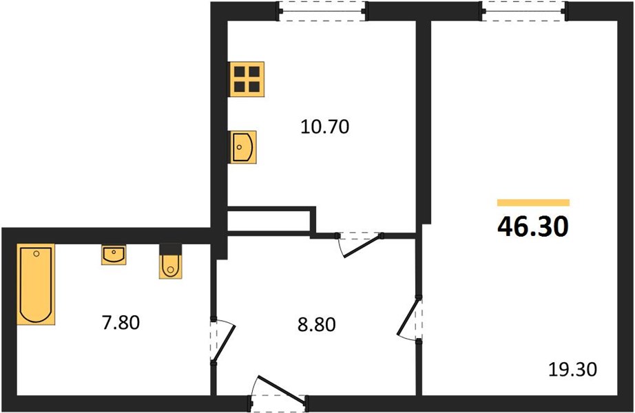 1-комнатная, 46,3 м² — планировка