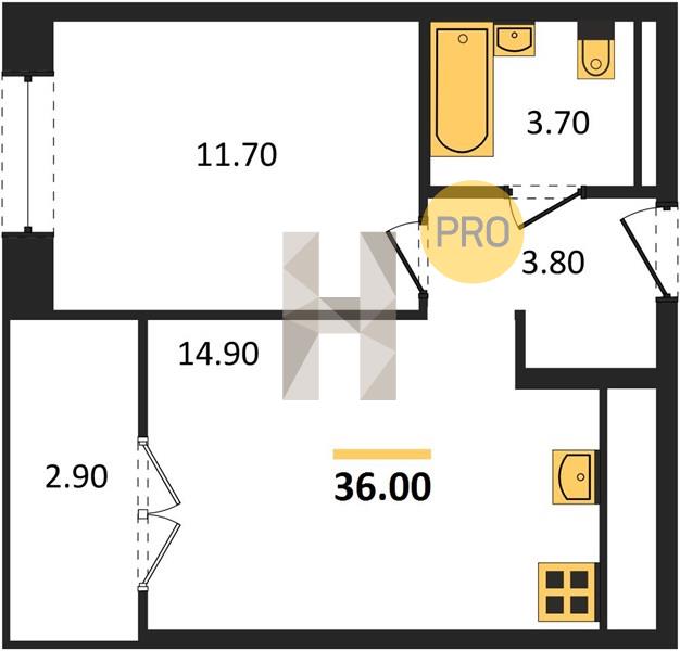 1-комнатная 36 м2 в ЖК ЖК «Скандинавия» корпус null этаж 12