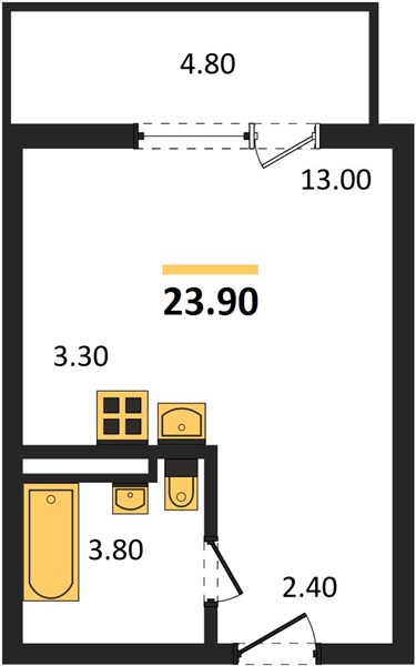 Студия, 23,9 м² — планировка